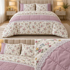 Rosé Meadow Floral King Size 4 Pcs Comforter Set