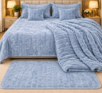 Luxe Plush Winter Bedding Set – 7 Pcs | Bedcover, Warm Blanket, Pillow Covers, Cushions & Matching Bedside Mat