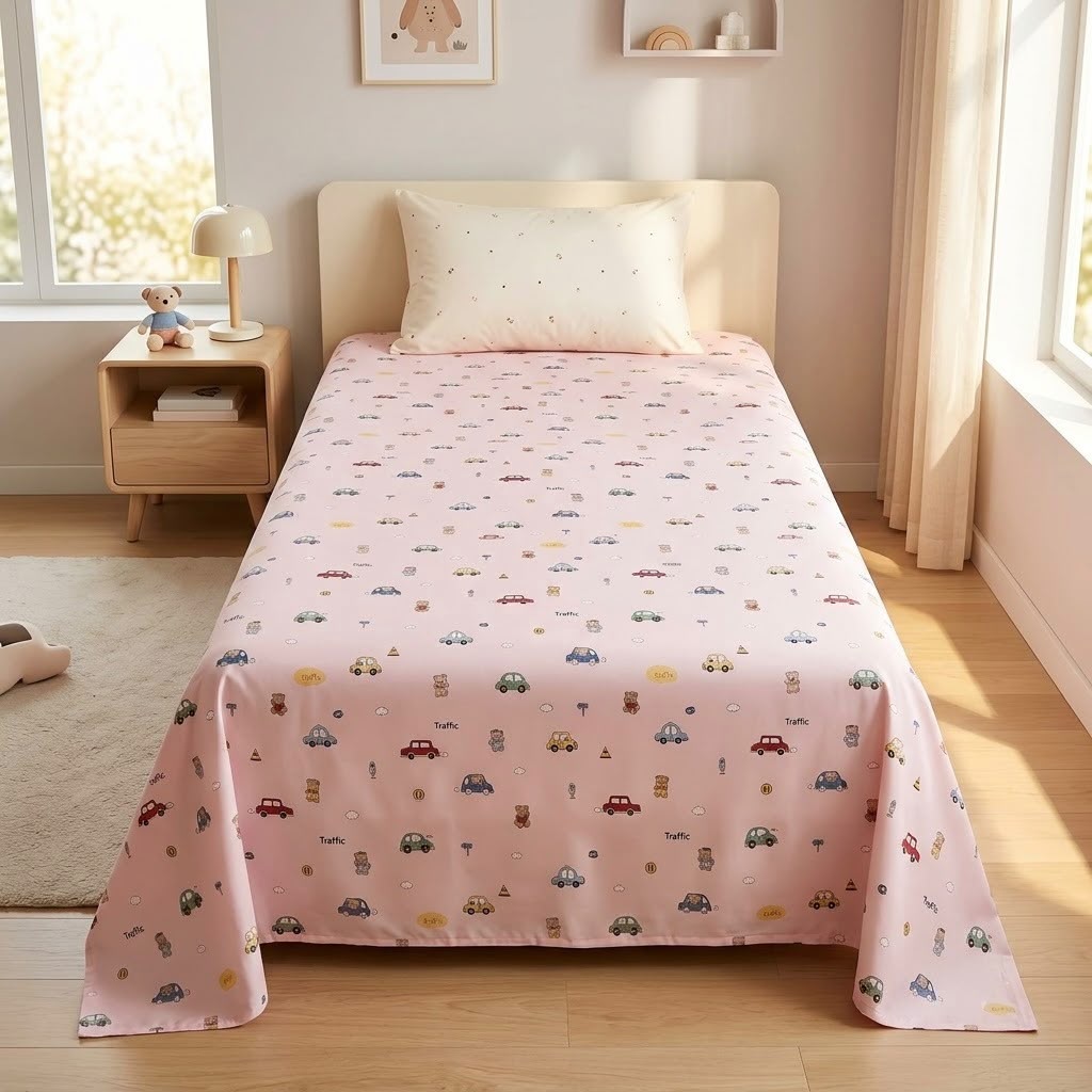 Premium Kids Cartoon Printed Single Bedsheet Set – 100 % Pure Cotton