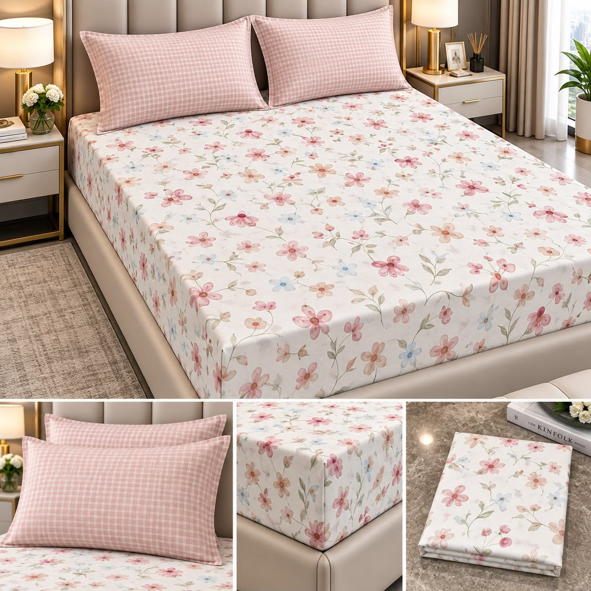 Wildflower Whisper 100% Pure Cotton Fitted Bedsheet Set