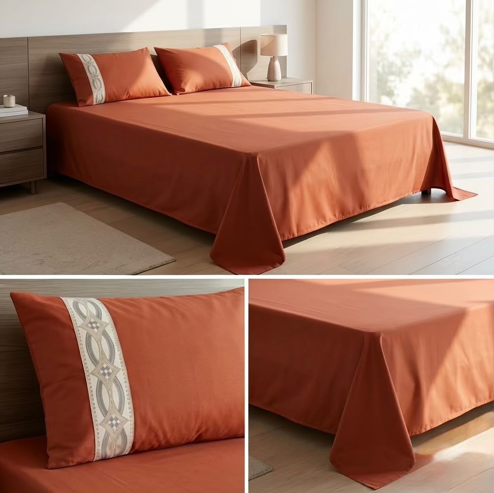 Luxury 100% Pure Bamboo Cotton Bedsheet Set with Embroidered Pillow Covers – 108 X 108