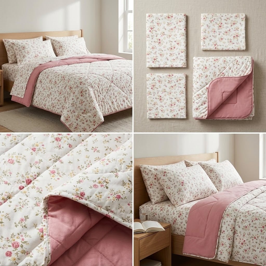 Aroma Meadow Luxe 4 Pcs King Size Comforter Set – Floral Reversible Bedding Set