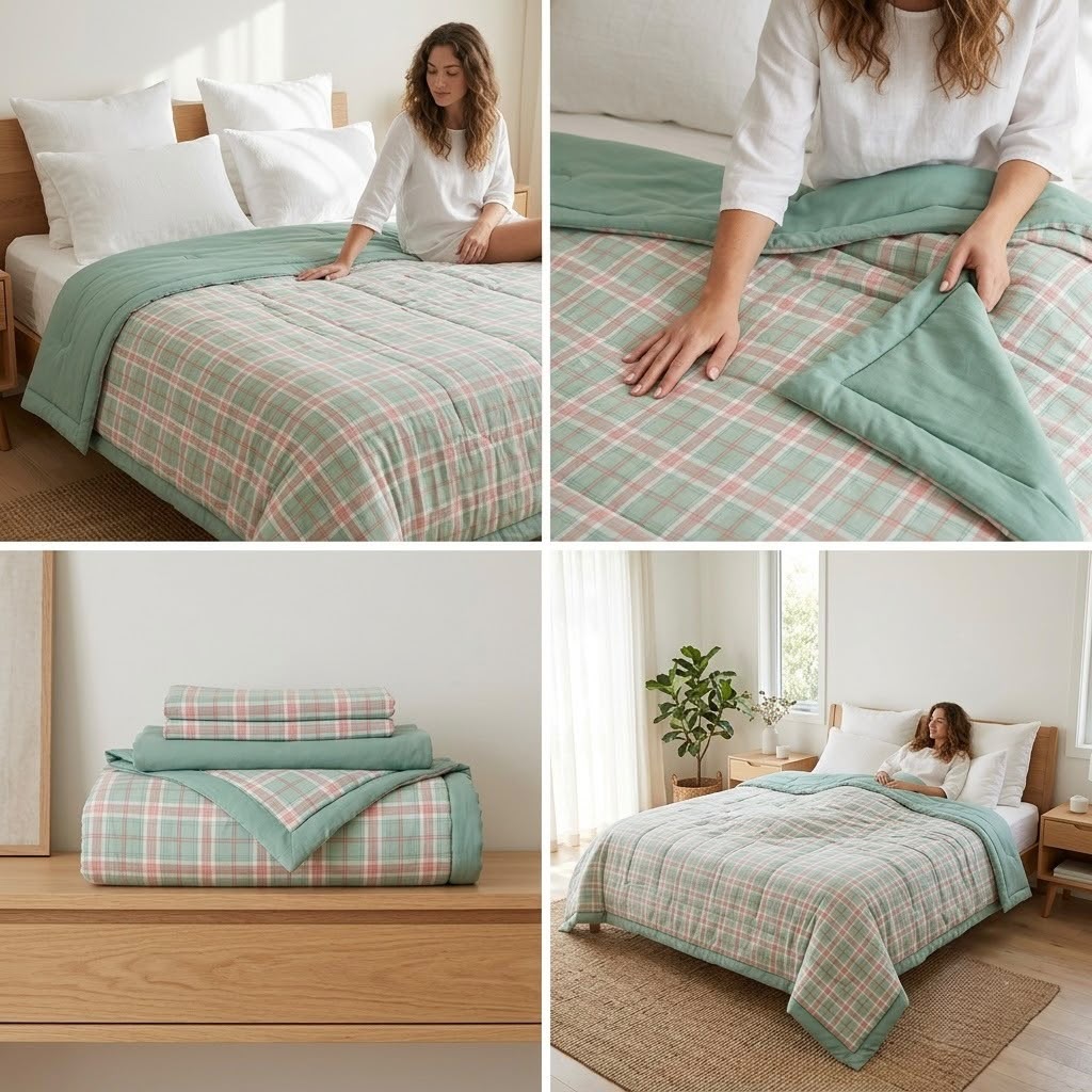 Reversible Check & Floral Print King Size Comforter – Dual Design Double Bed Comforter