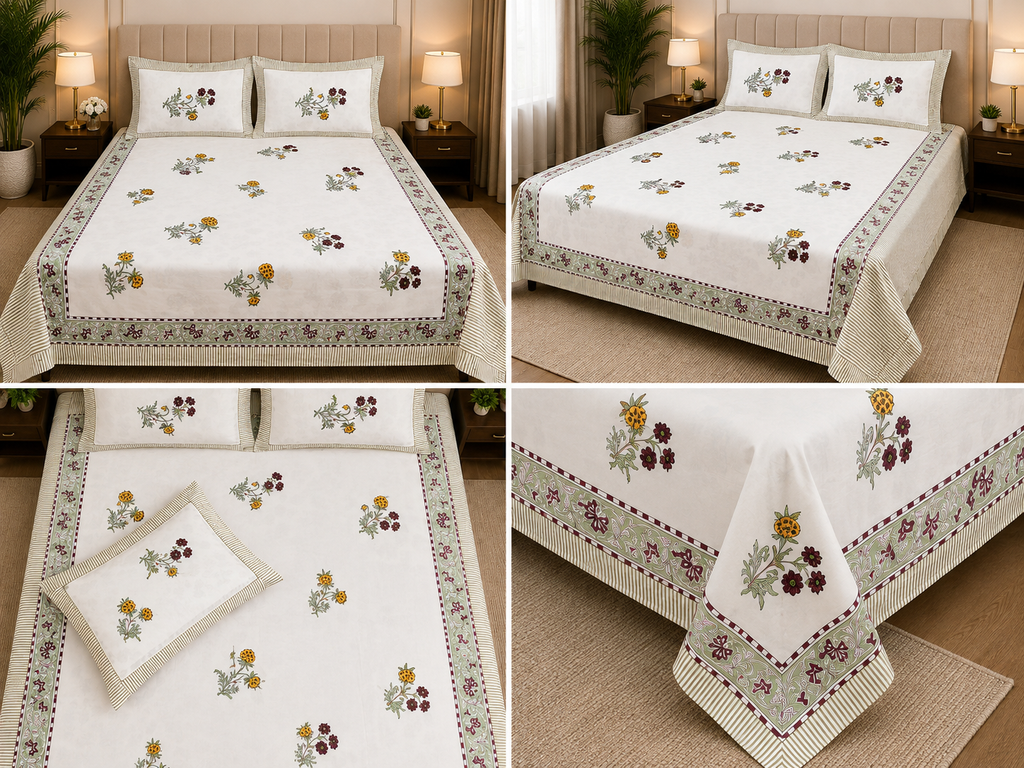 600 TC Percale Cotton Lily Design King Size Bedsheet – 108 × 108