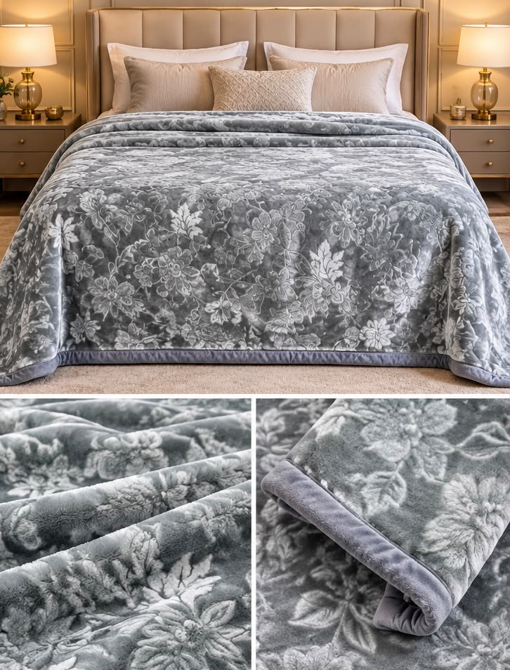 Imperial Bloom Embossed Plush Winter Blanket – Double Bed