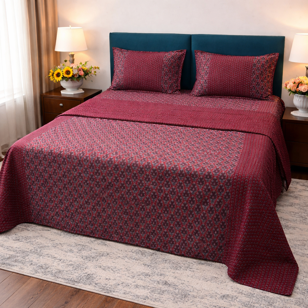 Premium 4 PC Mulmul AC Quilt Set – Organic Cotton Summer Collection
