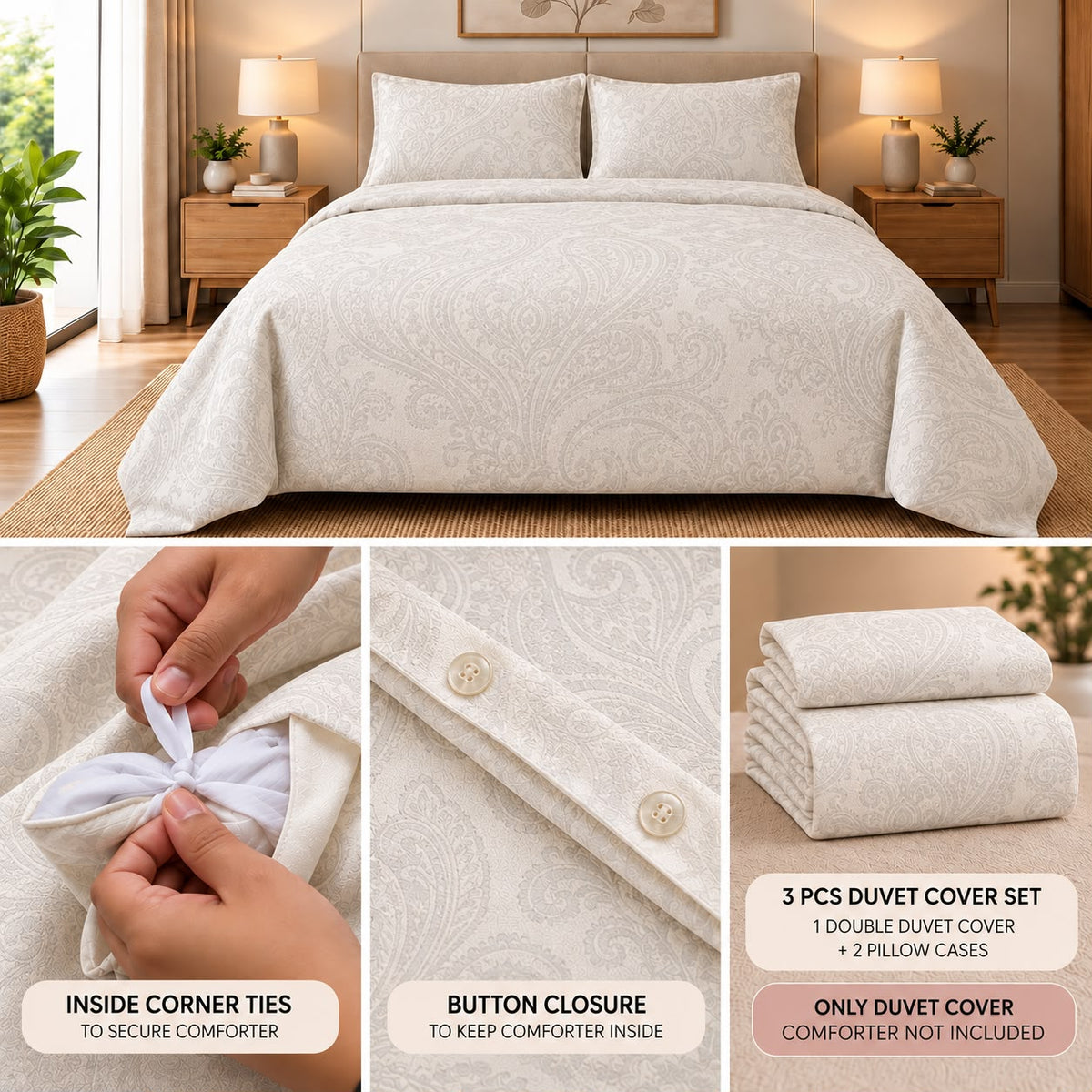 Luxury Jacquard King Size Duvet Cover Set – 3 Pcs | 1 Duvet Cover + 2 Pillow Covers