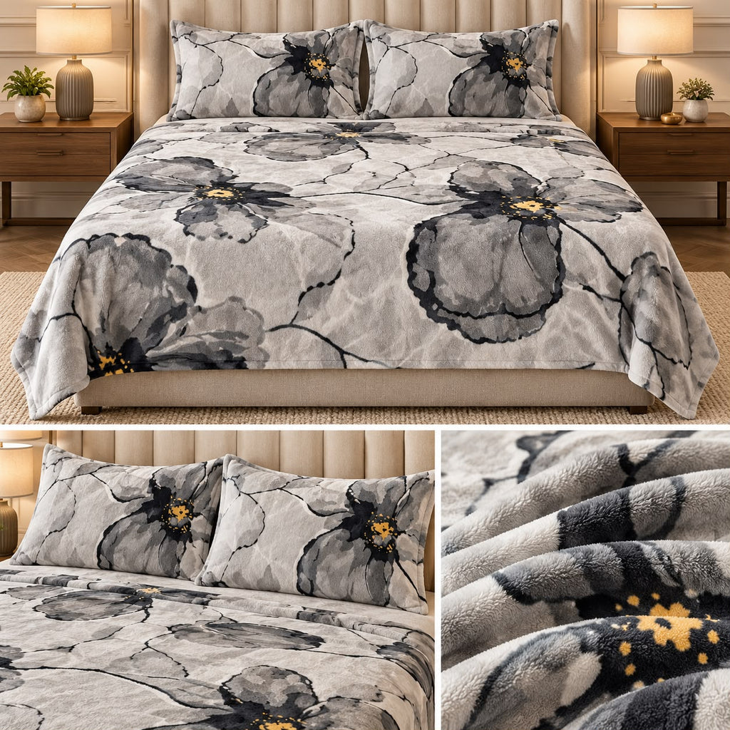 Ultra Soft Printed Winter Bedsheet Set – King Size 3 Pcs | Luxury Plush Warm Bedsheet