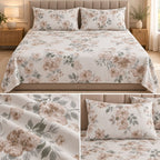 Premium English Botanical Floral Printed Bedsheet Set – King Size 3 Pcs