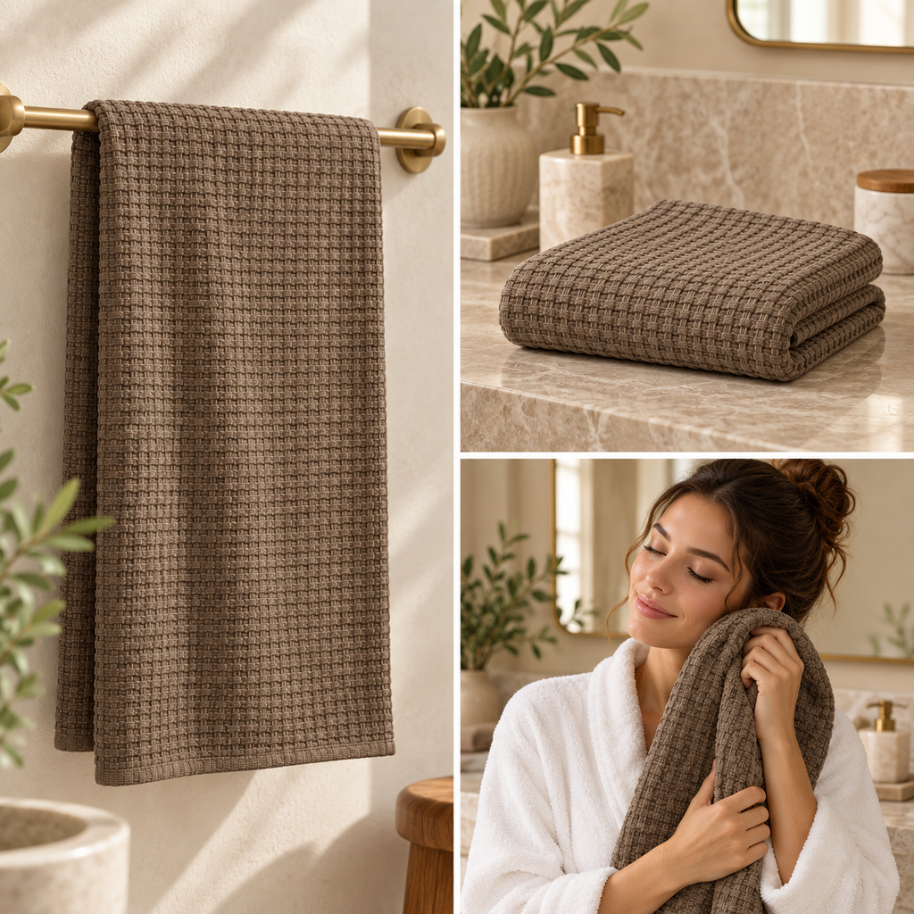 Bamboo Cloud Textured Waffle Bath Towel – 70 × 140 CM | Bamboo Cotton