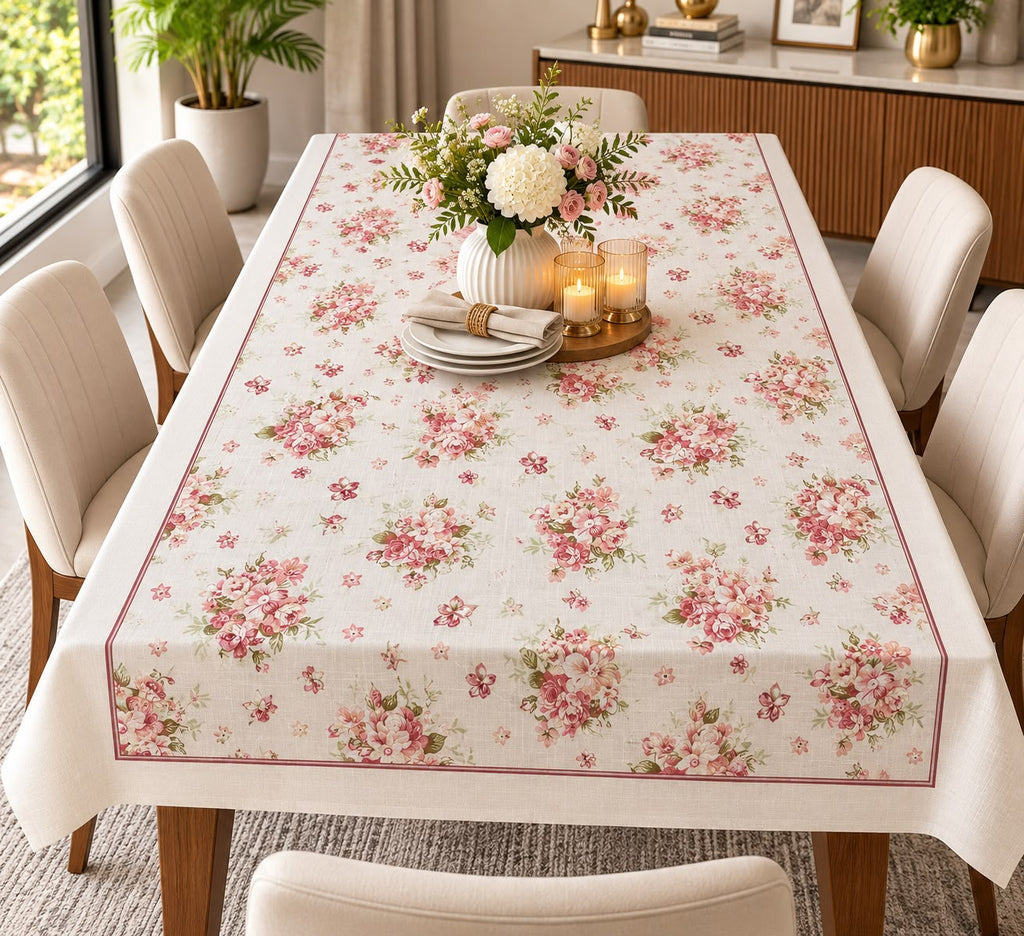 Royal Floral Linen Table Cover – 8 Seater | 60 × 108 Inches