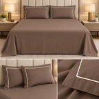 Egyptian Pure Cotton Plain Bedsheet Set with Designer Piping Pillow Covers – 108 x 108 Inch