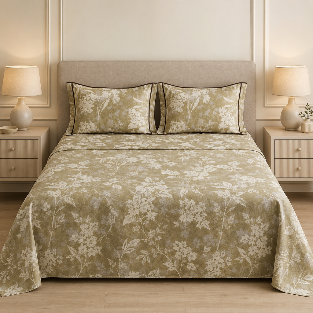 Victorian Print Premium Slub Cotton King Size Bedsheet Product Code :- 55B108RKEH