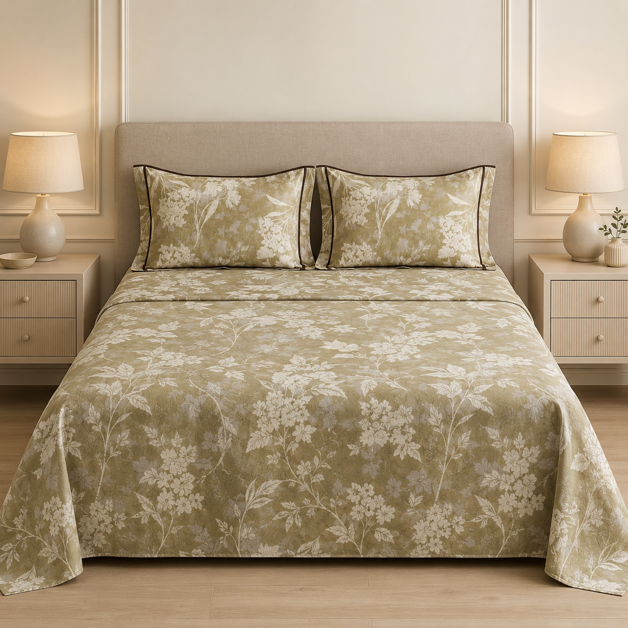 Victorian Print Premium Slub Cotton King Size Bedsheet Product Code :- 55B108RKEH