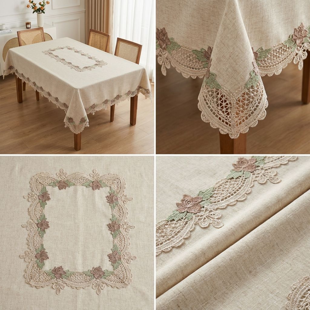 Premium Crochet (Brown Flower) Lace Dining Table Cover –4, 6 & 8 Seater