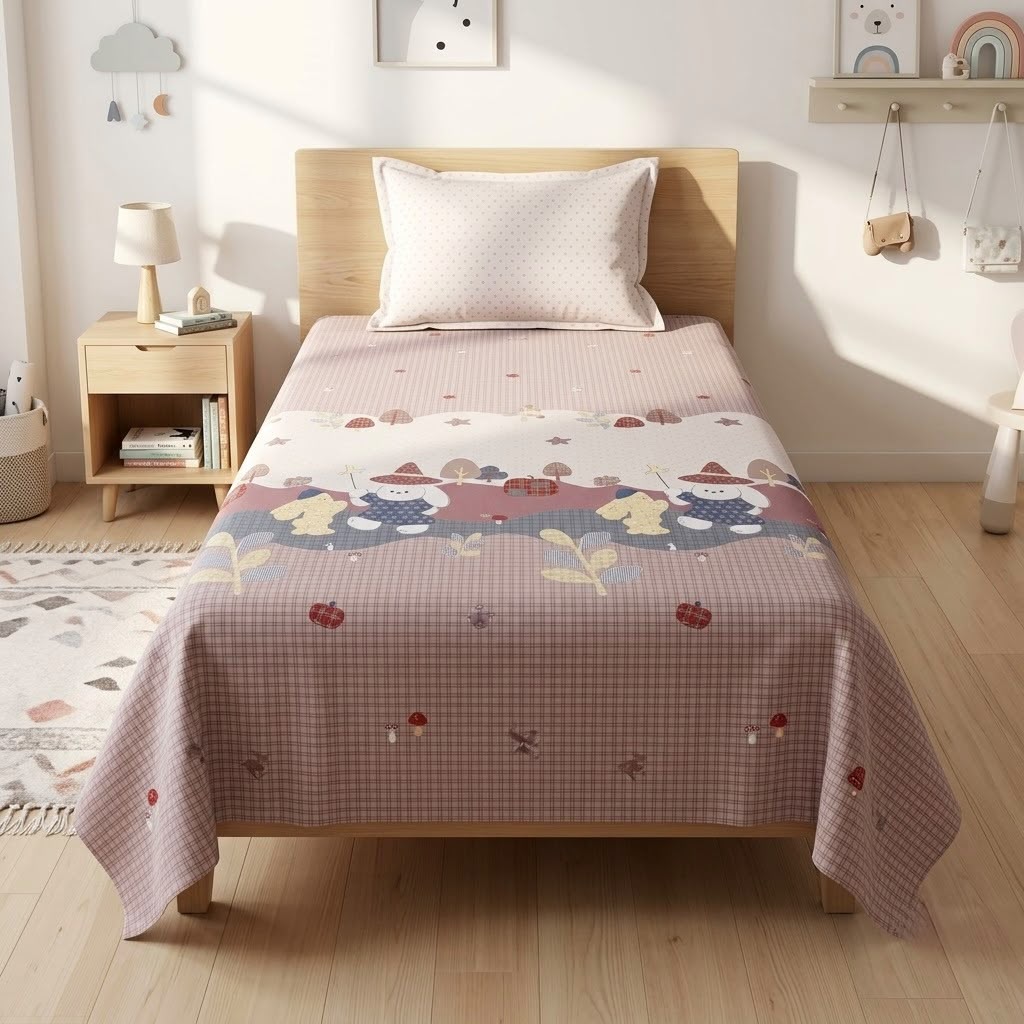 Premium Kids Cartoon Printed Single Bedsheet Set – 100 % Pure Cotton