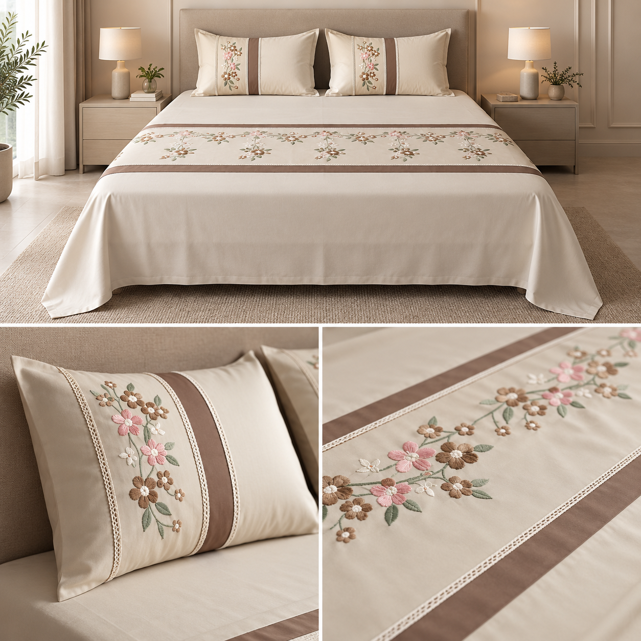 Soft Cotton Embroidered King Size Bedsheet with 2 Pillow Covers – 8 × 9 Feet | Product Code :- 55B125RKEH