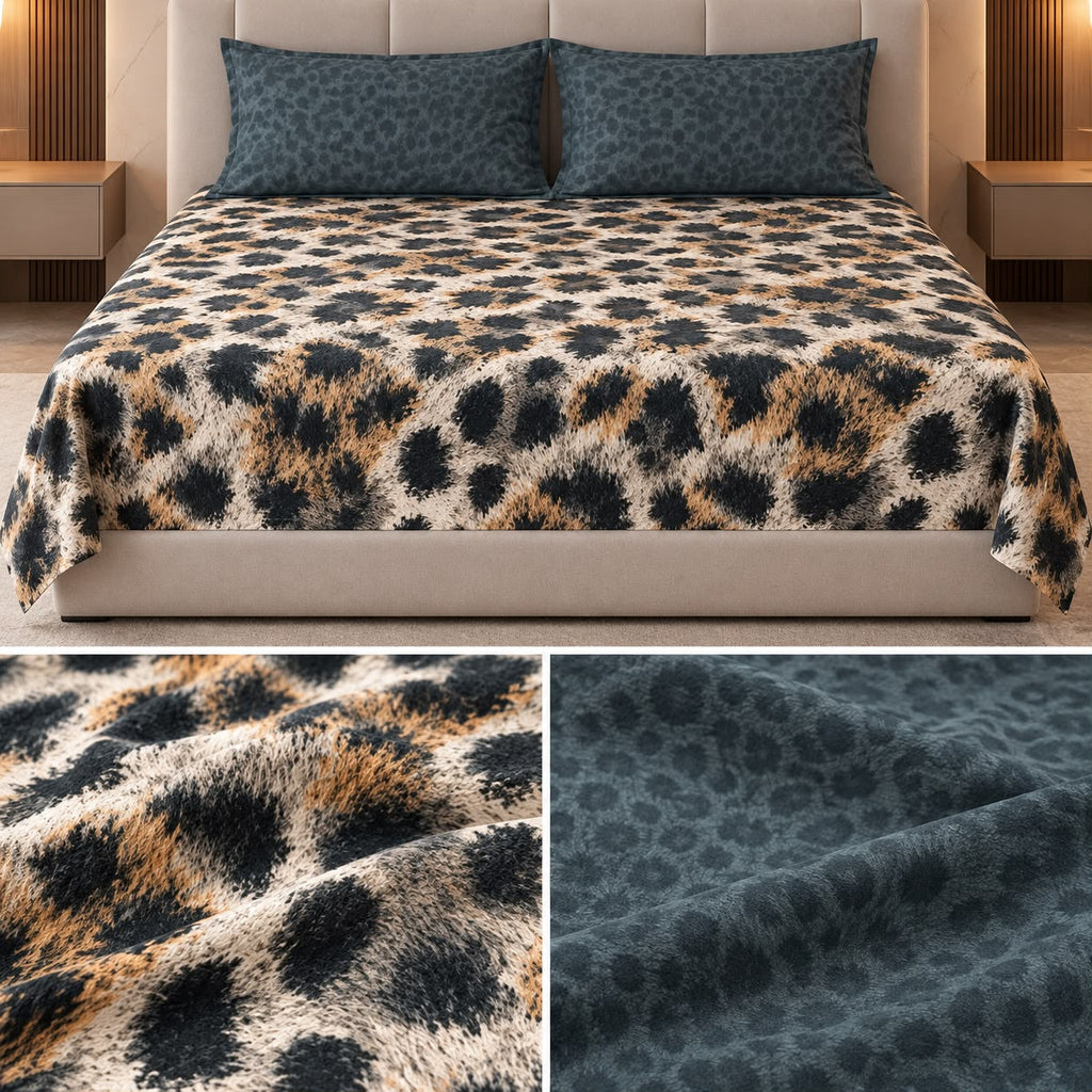 Wild Safari Luxury Animal Print Thick Cotton Bedsheet Set – King Size 3 Pcs