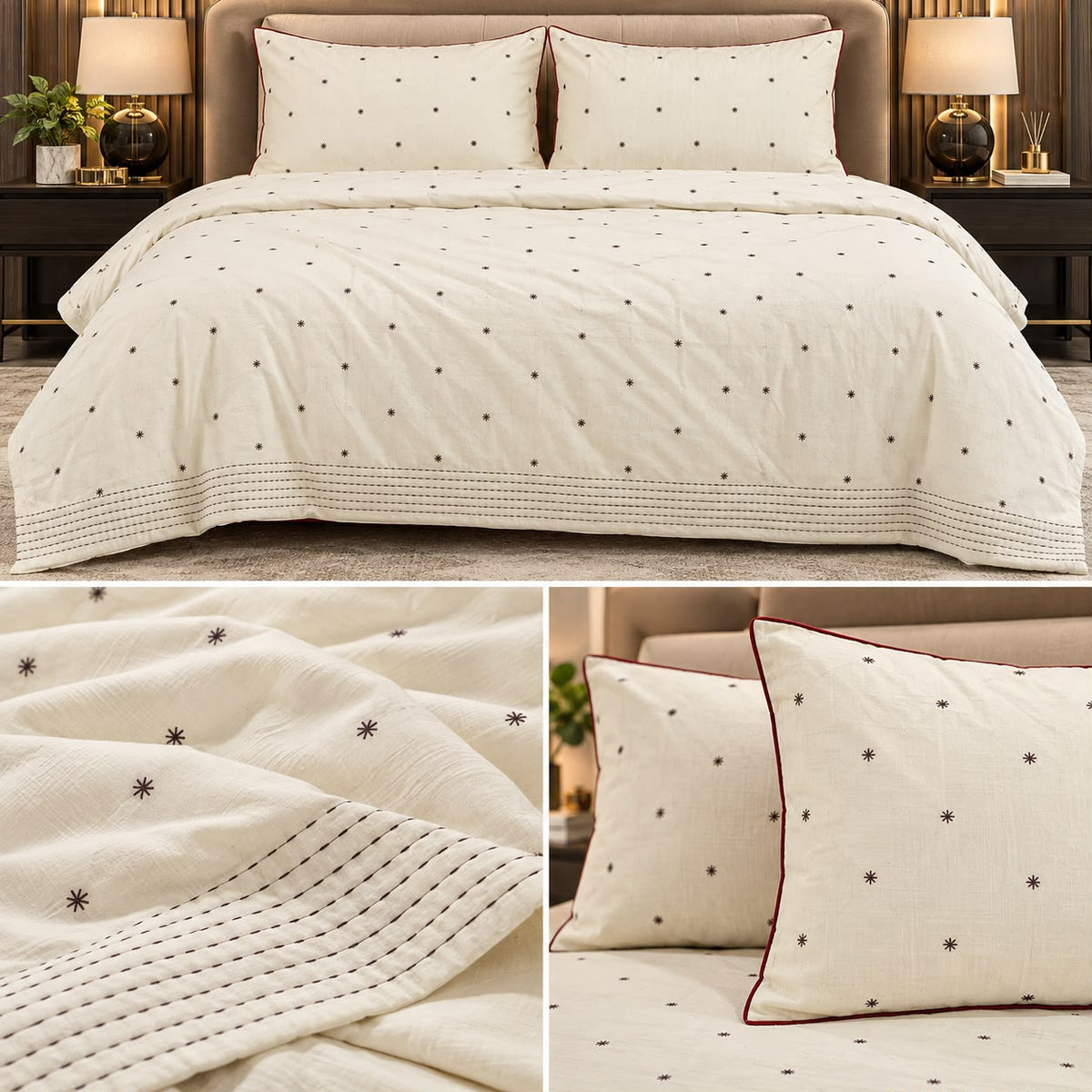 Linen Luxe Pure Cotton 4 Pcs King Comforter Set – Minimal Embroidered Design