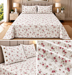 English Floral Cotton Bedsheet with 3-Button Pillow Covers – 2.5m × 2.7m