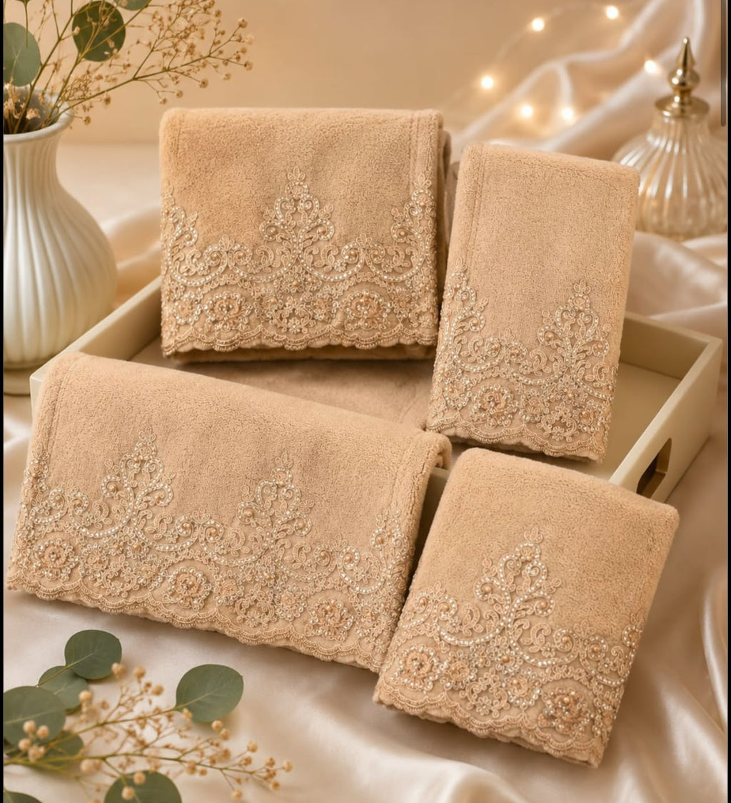 Premium Wedding Towel Set of 4 – Designer Embroidered Bath & Hand Towels | Product Code :- 55B155RKEH