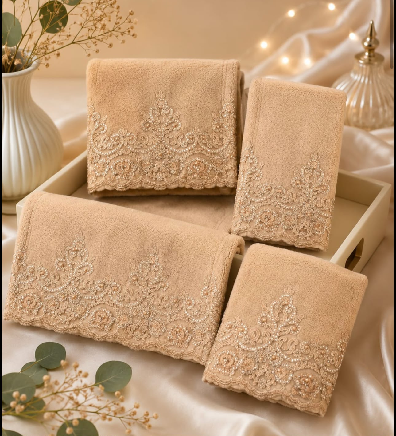 Premium Wedding Towel Set of 4 – Designer Embroidered Bath & Hand Towels | Product Code :- 55B155RKEH