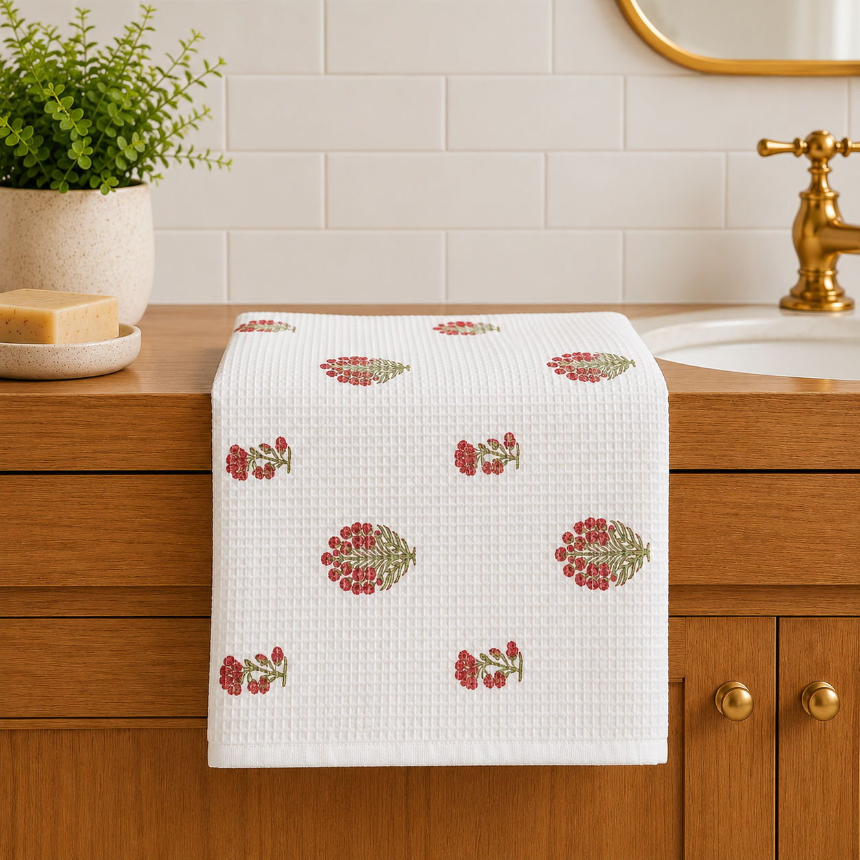 Waffle Cotton Towel Set – 3 Piece Embroidered Collection