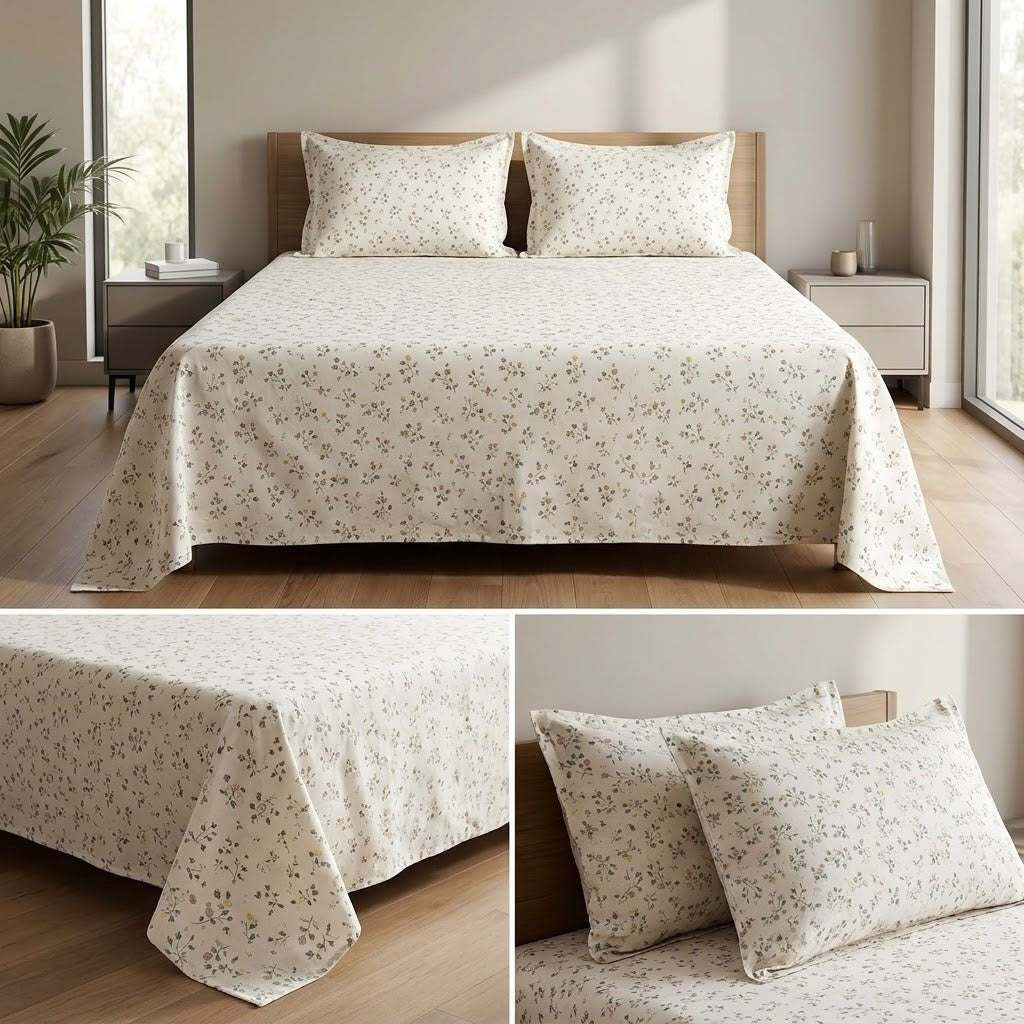 English Garden Floral 100% Pure Cotton Bedsheet Set – King Size 108 × 108 Inches
