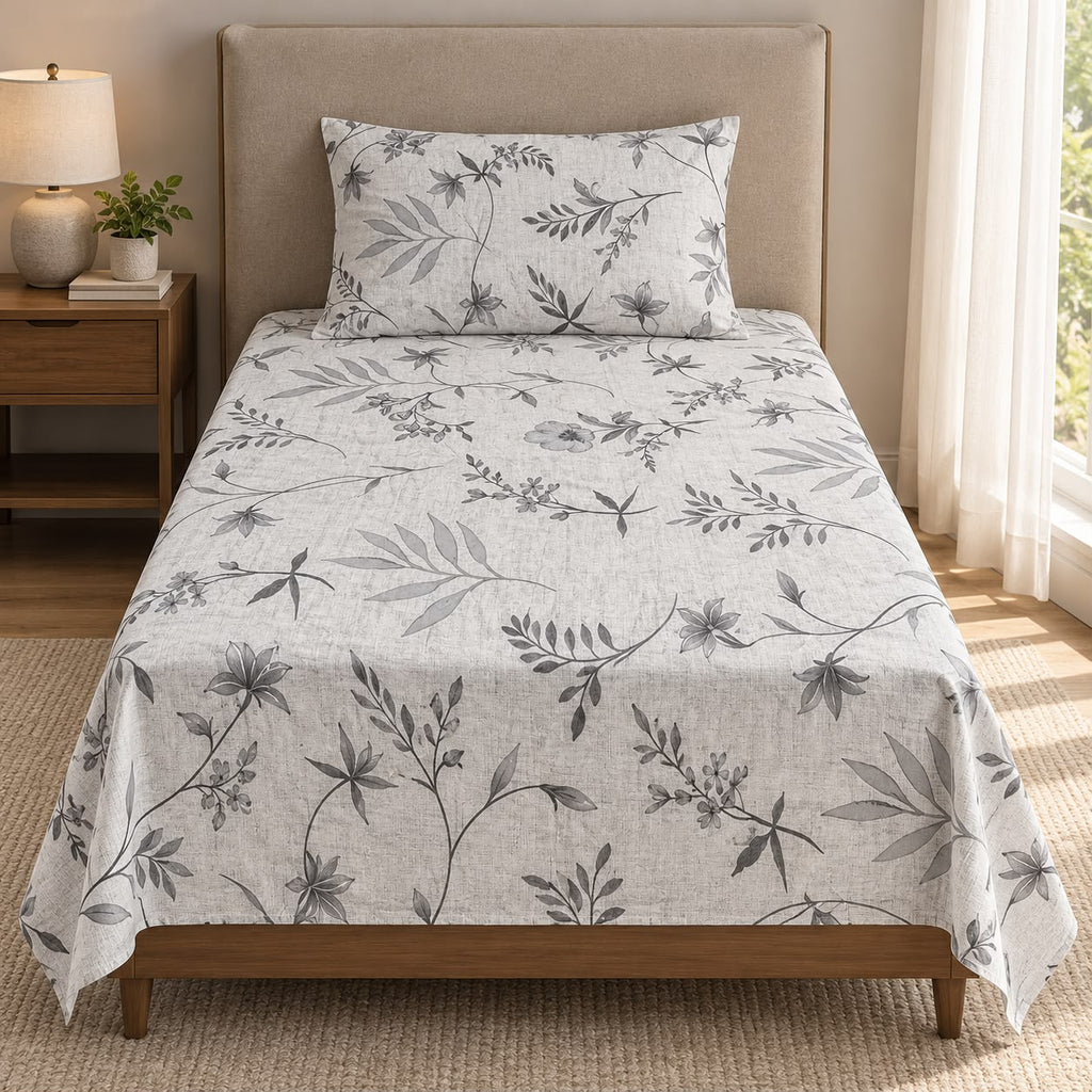 Printed Single Bedsheet Set – 2 Pcs (1 Bedsheet + 1 Pillow Cover) 100 % Pure Cotton