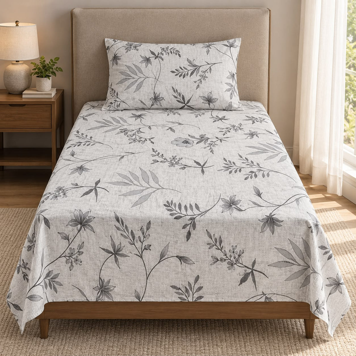 Printed Single Bedsheet Set – 2 Pcs (1 Bedsheet + 1 Pillow Cover) 100 % Pure Cotton