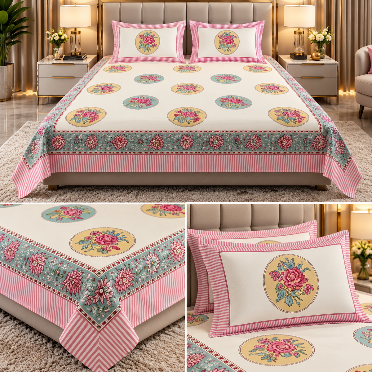 Meher Botanical Royale – 600TC Pure Cotton King Size Bedsheet Product Code :- 55B178RKEH
