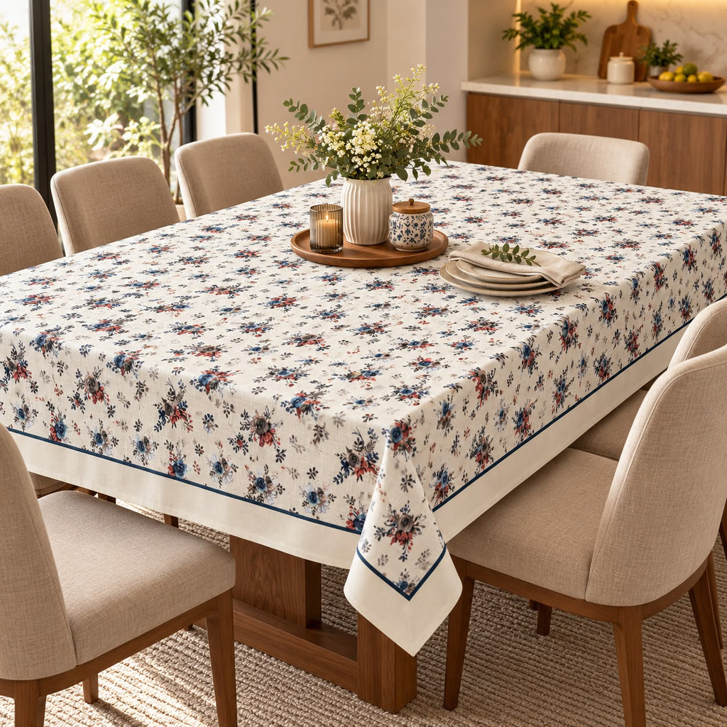 Vintage Rose Floral Linen Dining Cover – 8 Seater | 60 × 108 Inches