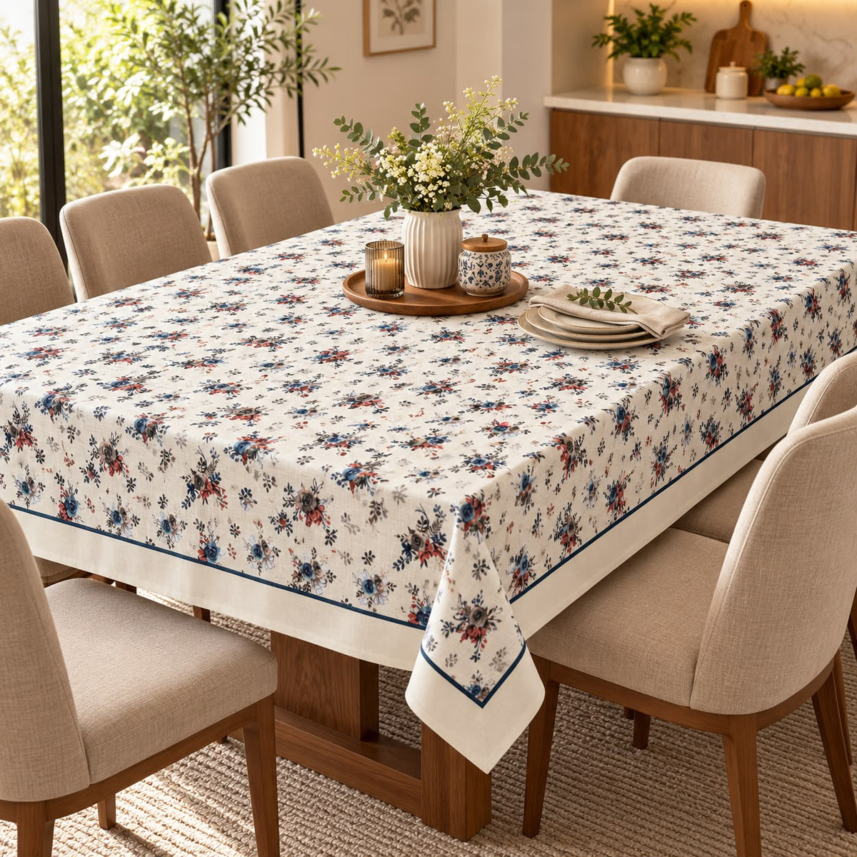 Vintage Rose Floral Linen Dining Cover – 8 Seater | 60 × 108 Inches