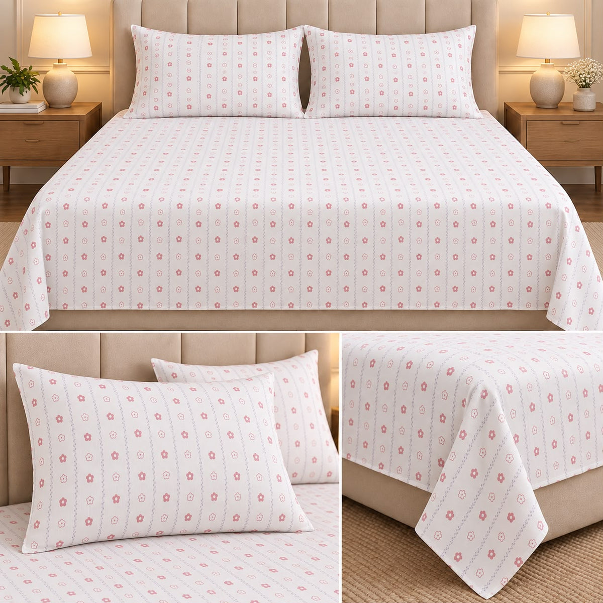 Blush Petal Cotton Bedsheet Set – King Size 3 Pcs Soft Like Butter