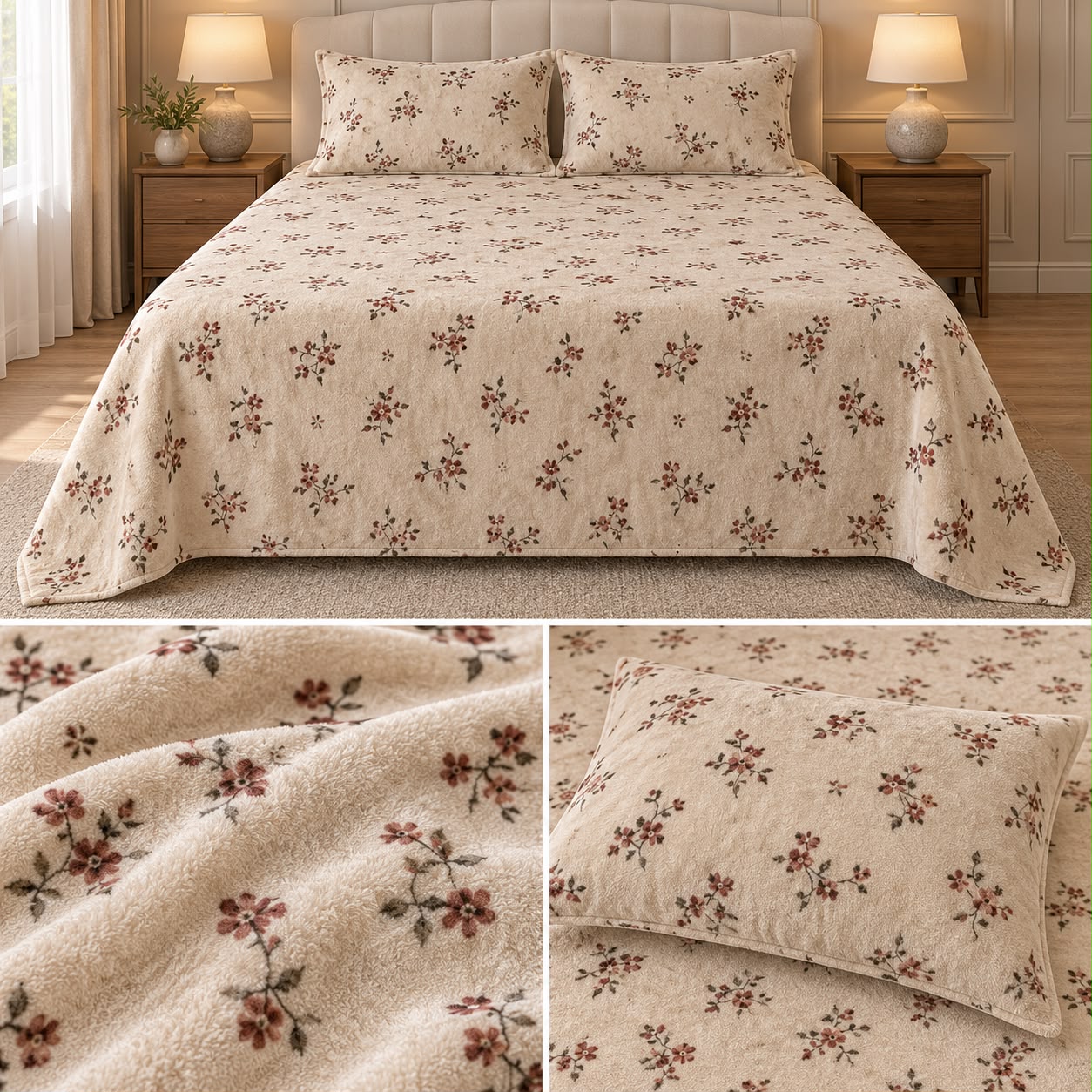 Premium English Garden Floral Winter Bedsheet Set – King Size 3 Pcs | Elegant Cotton Feel Designer Bedsheet