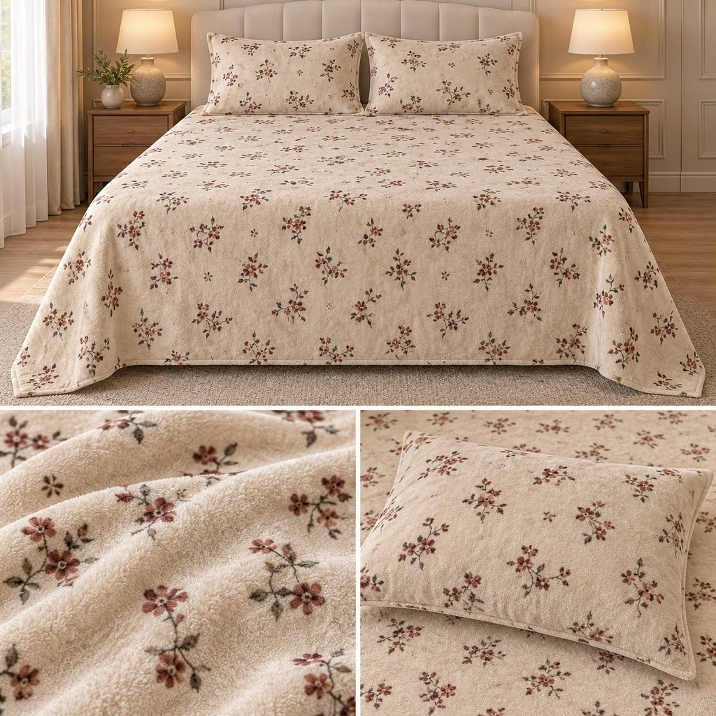 Premium English Garden Floral Winter Bedsheet Set – King Size 3 Pcs | Elegant Cotton Feel Designer Bedsheet