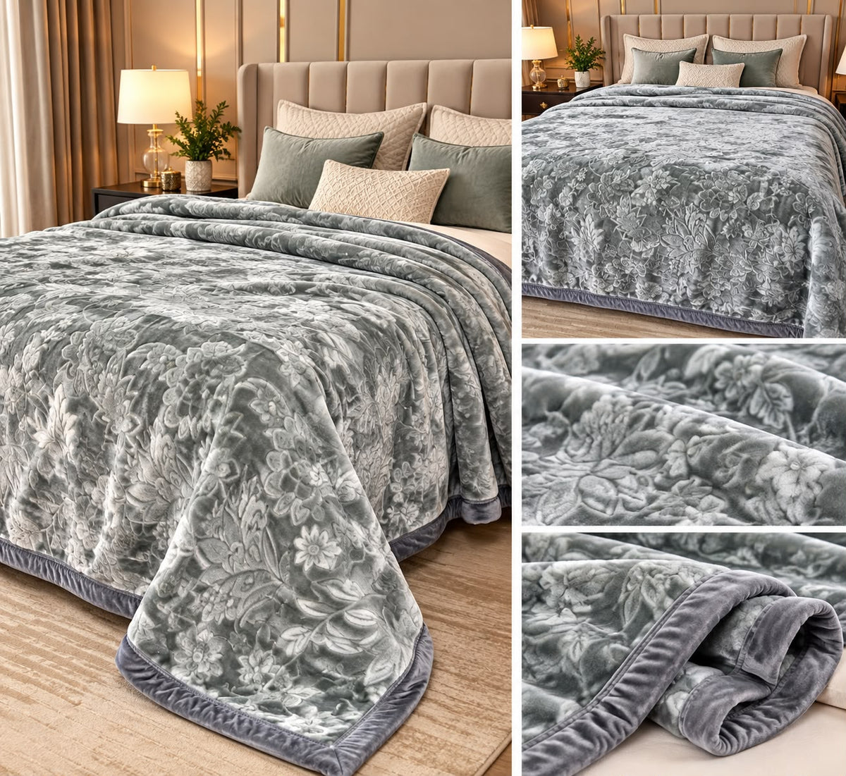 Imperial Bloom Embossed Plush Winter Blanket – Double Bed