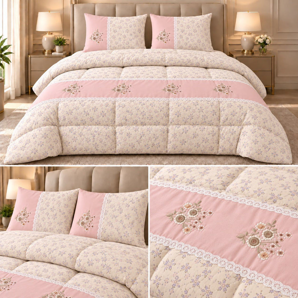 Blush Meadow Floral Lace 4 Pc King Comforter Set