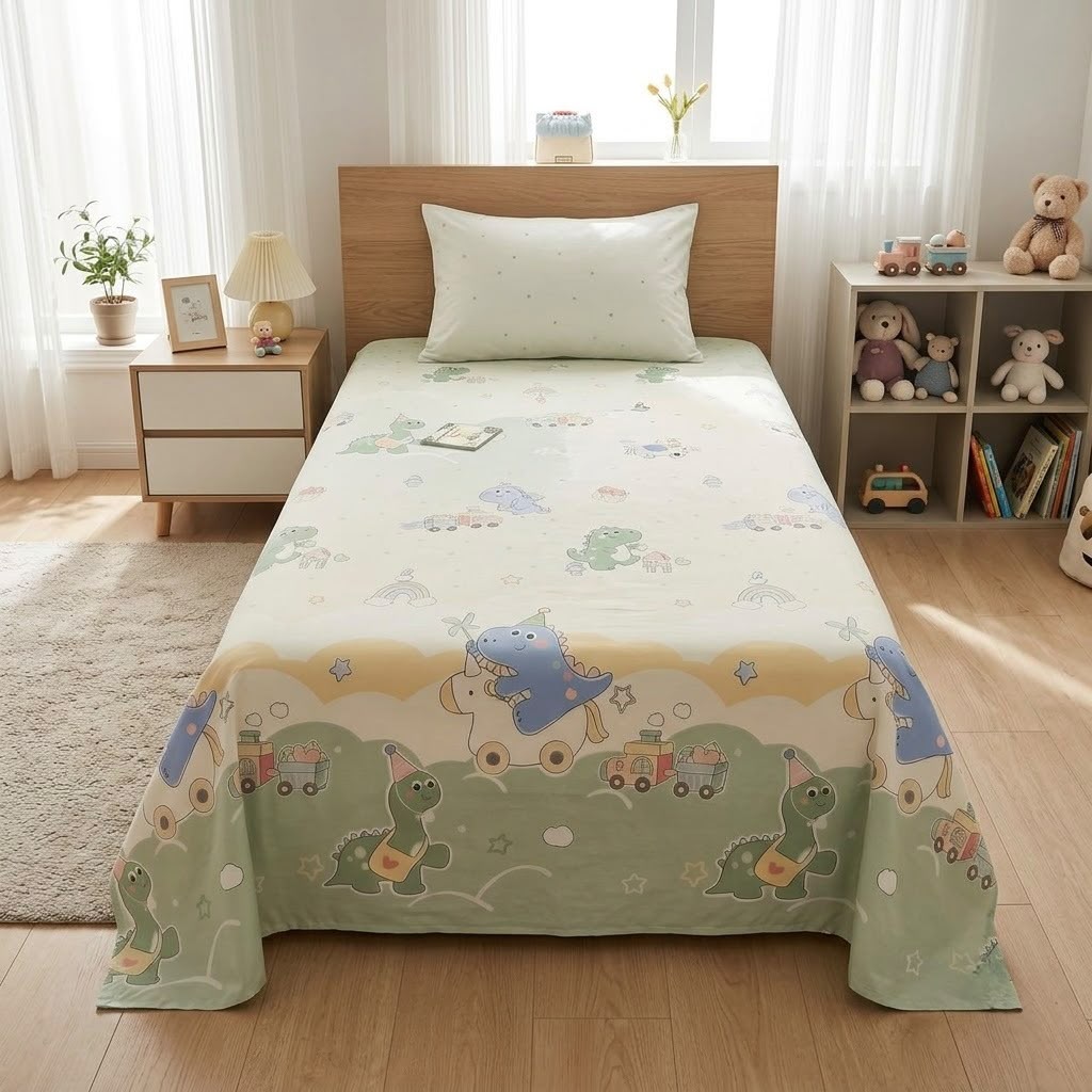 Premium Kids Cartoon Printed Single Bedsheet Set – 100 % Pure Cotton