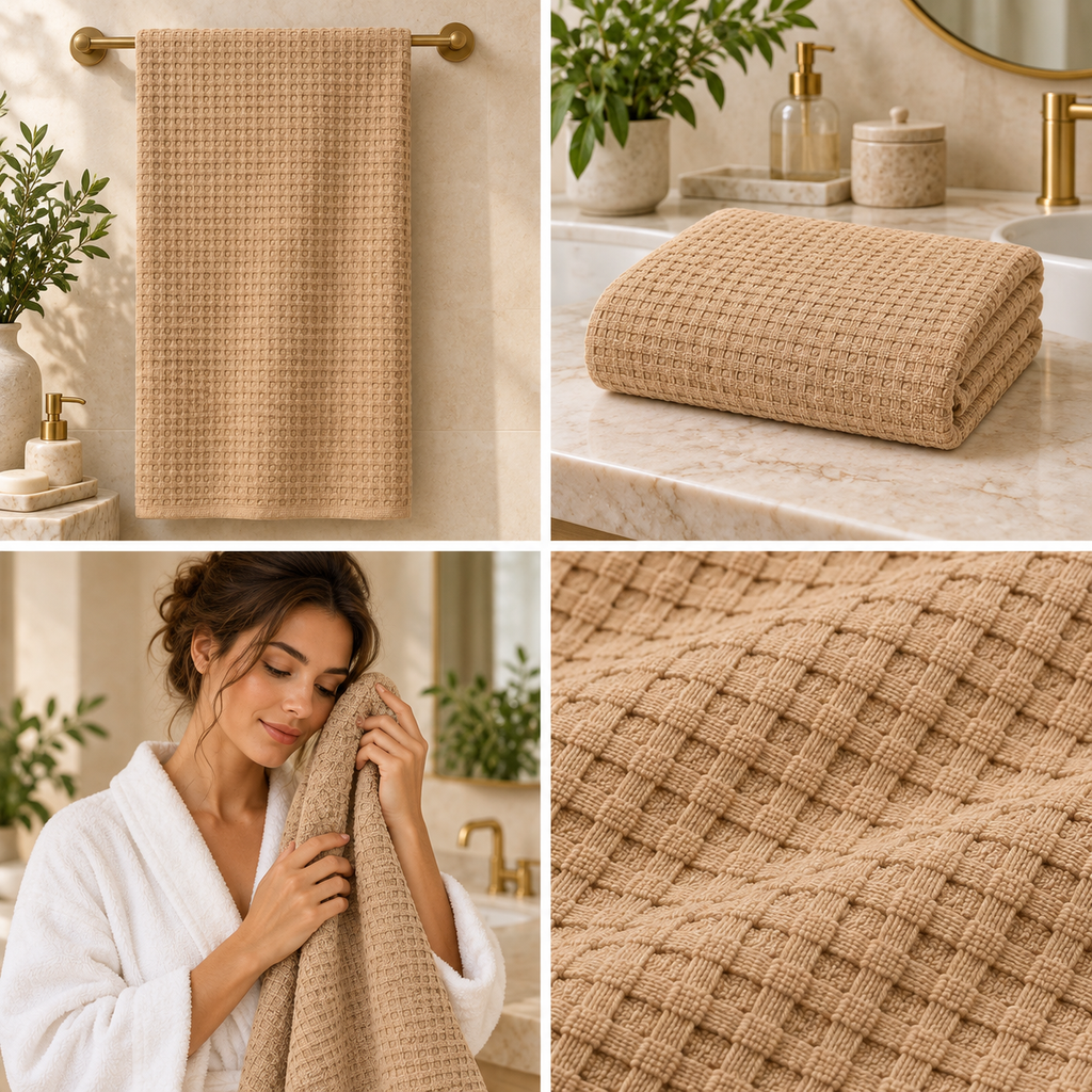 Bamboo Cloud Textured Waffle Bath Towel – 70 × 140 CM | Bamboo Cotton