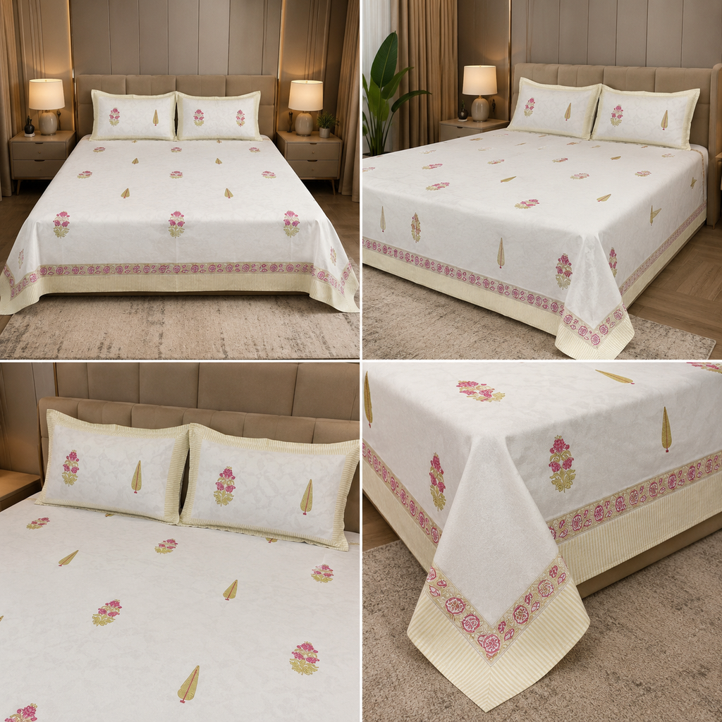 600 TC Percale Cotton Lily Design King Size Bedsheet – 108 × 108