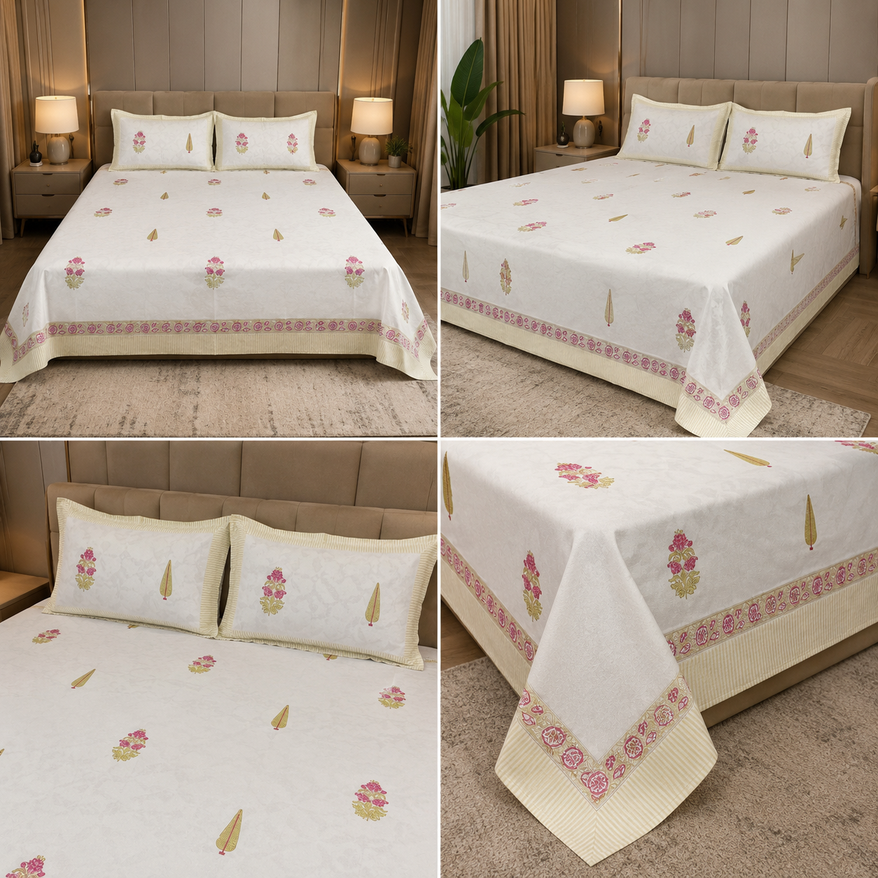 600 TC Percale Cotton Lily Design King Size Bedsheet – 108 × 108