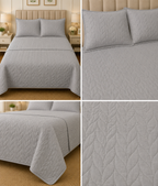 Plain King Size Quilted Bedcover with 2 Matching Pillow Covers – Elegant Leaf Stitch Design | Product Code :- 55B145RKEH