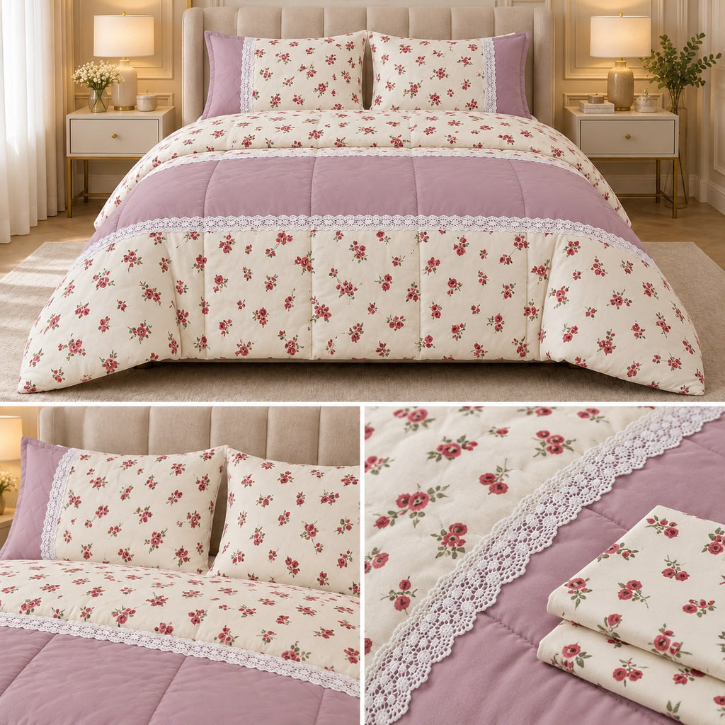 Rosé Meadow Floral King Size 4 Pcs Comforter Set