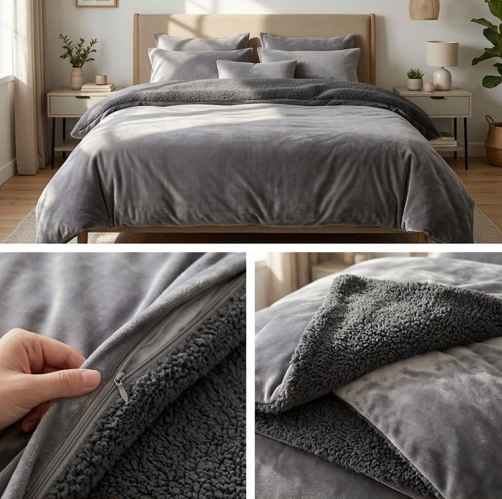 Premium Sherpa Fleece Quilt Cover with Luxurious Velvet-Soft Finish – Double Bed