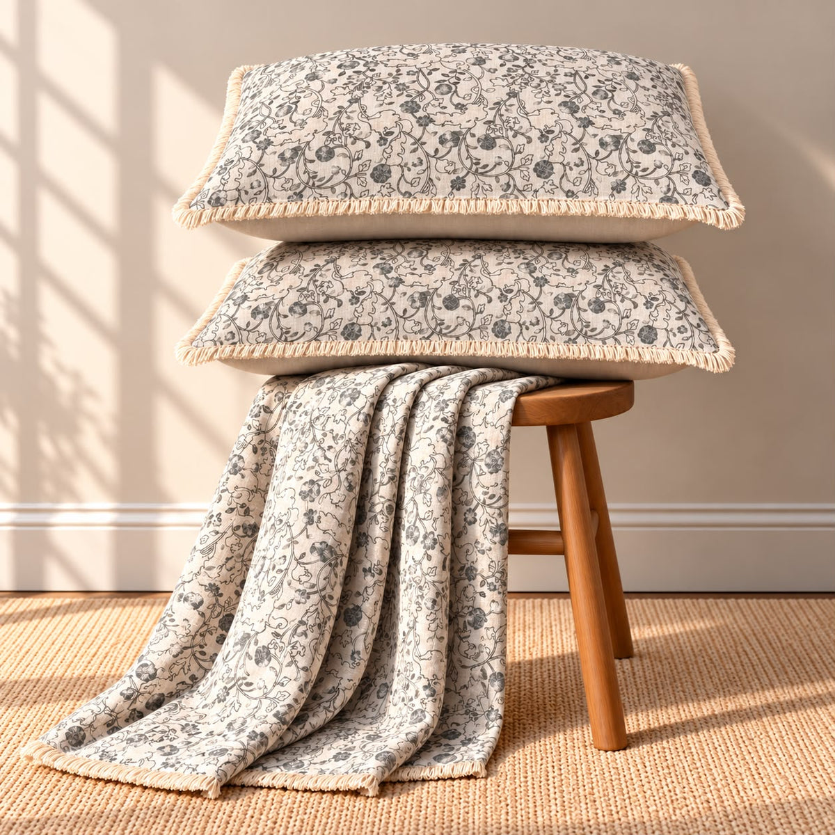 Vintage English Garden Floral Bedsheet Set with Elegant Lace Pillow Covers – 3 Pcs