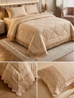 4-Piece Luxury AC Comforter Set with Lace Detailing – King Size