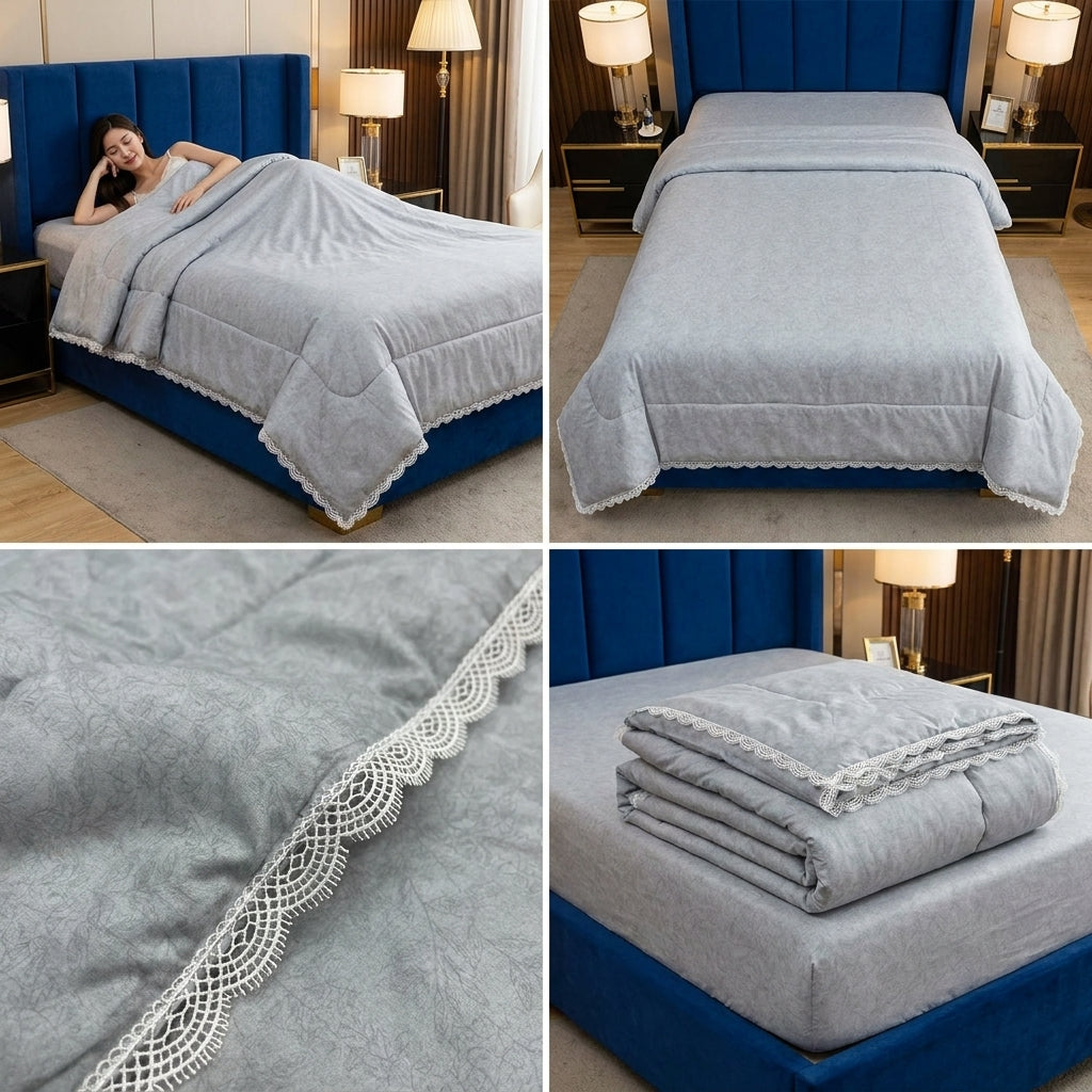 Premium Plain Mulmul Dohar with Lace Border - Single bed dohar combo