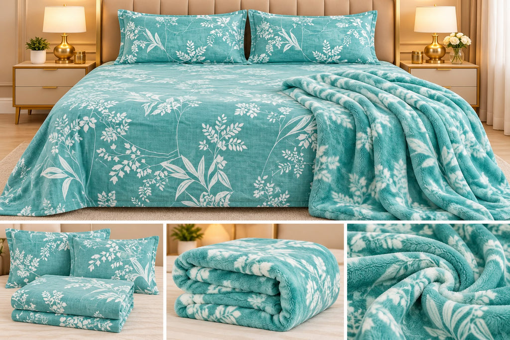 Bella Rose Luxe Winter Bedding Combo – 4 Pcs Double Bed Bedsheet Set