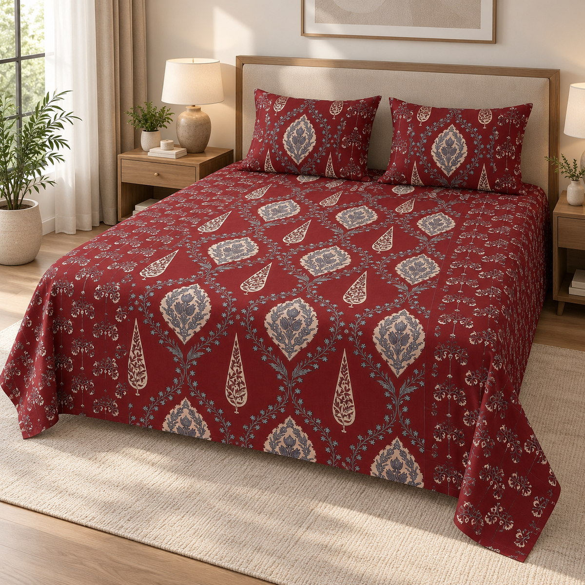 Heritage Ajrakh Royale King Size Bedsheet – 108 × 108 Inches Product Code :- 55B135RKEH